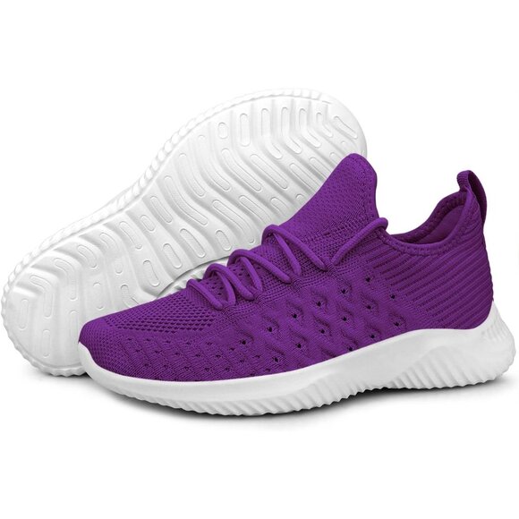 Women Purple Slip-On Walking Shoes Lightweight Breathable Non-Slip Sneakers - Picture 4 of 6